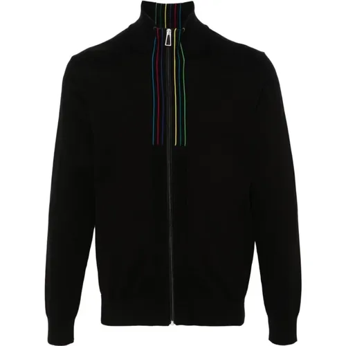Schwarzer Pullover aus Bio-Baumwollmischung mit Streifen , Herren, Größe: L - PS By Paul Smith - Modalova