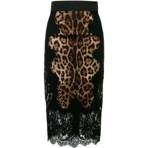 Leopard Lace Pencil Skirt , female, Sizes: 2XS, S - Dolce & Gabbana - Modalova