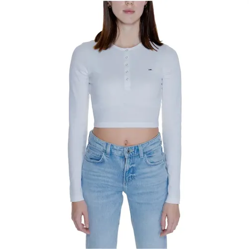 Henley Damen T-Shirt Baumwollmischung , Damen, Größe: S - Tommy Jeans - Modalova