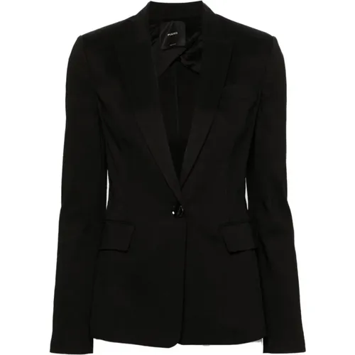 Schwarze Jacke aus Leinenmischung mit Sichtbaren Nähten - pinko - Modalova