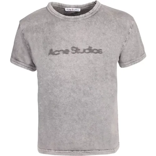 Grey Logo Print Cotton T-Shirt , female, Sizes: S, L, M - Acne Studios - Modalova