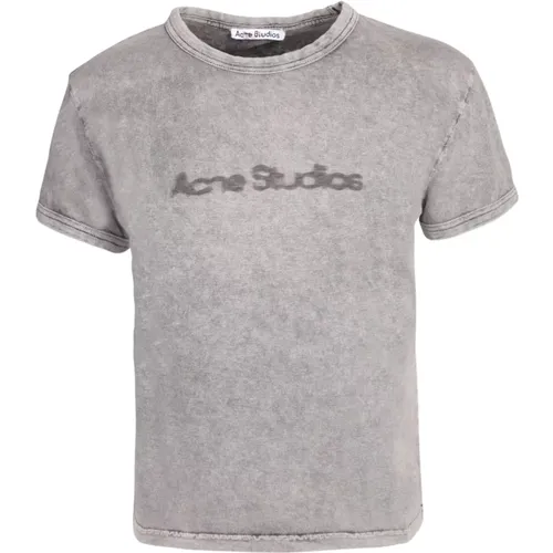 Grey Logo Print Cotton T-Shirt , female, Sizes: XS - Acne Studios - Modalova