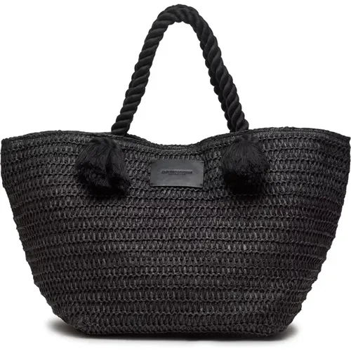 Schwarze gewebte Shopper-Tasche mit Seilgriffen - Emporio Armani - Modalova