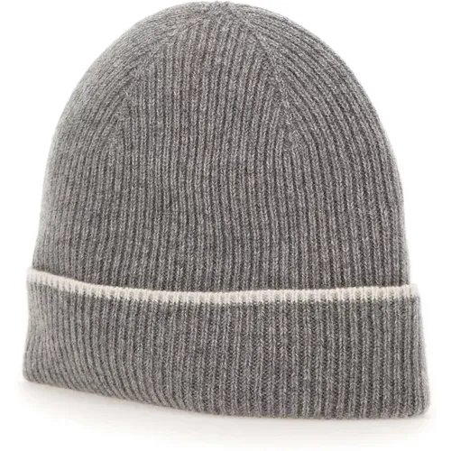 Kaschmir Beanie Mütze Grau Elfenbein Detail - Eleventy - Modalova