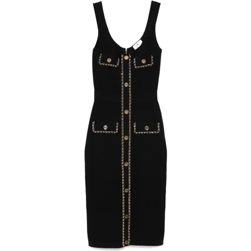 Schwarzes Ketten-Link Strickkleid , Damen, Größe: S - Elisabetta Franchi - Modalova