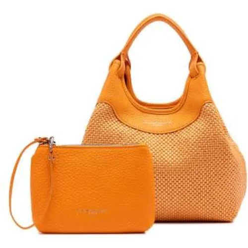 DUA Medium Straw Bag with Leather Handles and Zip Pouch , female, Sizes: ONE SIZE - Gianni Chiarini - Modalova