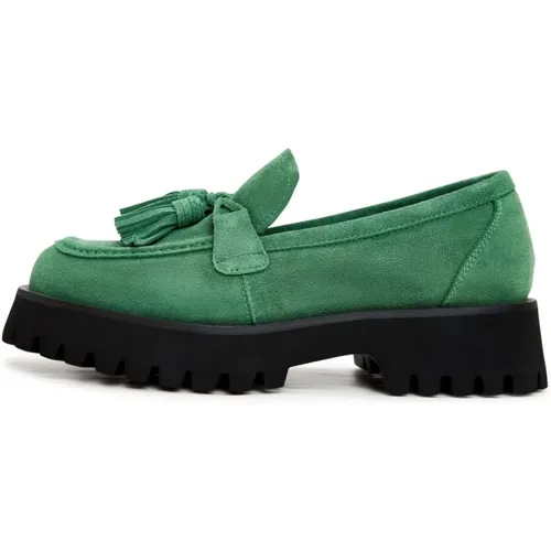 Grüne Platform Loafers mit Quasten Details , Damen, Größe: 39 EU - Cesare Gaspari - Modalova