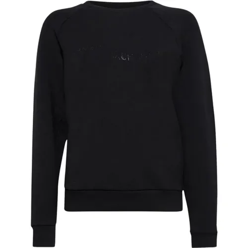 Schwarzer Logo-Pullover mit Strass , Damen, Größe: M - Emporio Armani - Modalova