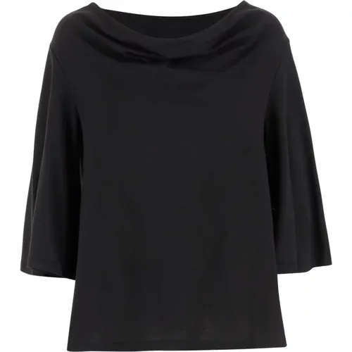 Baumwoll Bootshals T-shirt Schwarz , Damen, Größe: S - By Malene Birger - Modalova