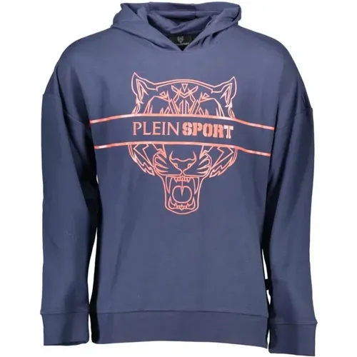 Blauer Kapuzenpullover mit sportlichem Chic , Herren, Größe: L - Plein Sport - Modalova