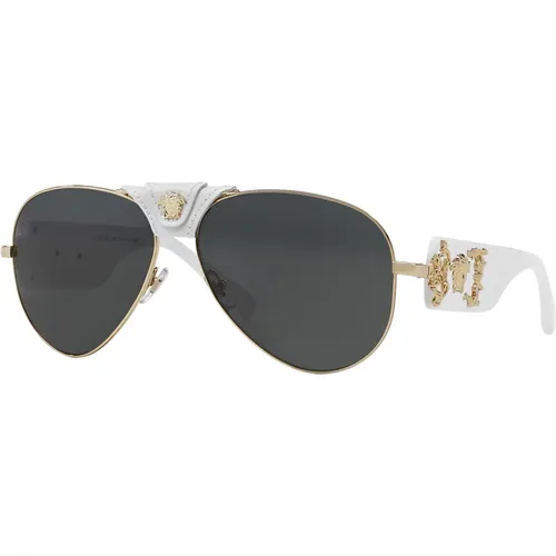 Gold White/Dark Grey Sunglasses , male, Sizes: 62 MM - Versace - Modalova