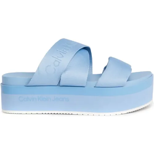 Blaue flache Sandale mit Webbing-Riemen , Damen, Größe: 39 EU - Calvin Klein Jeans - Modalova