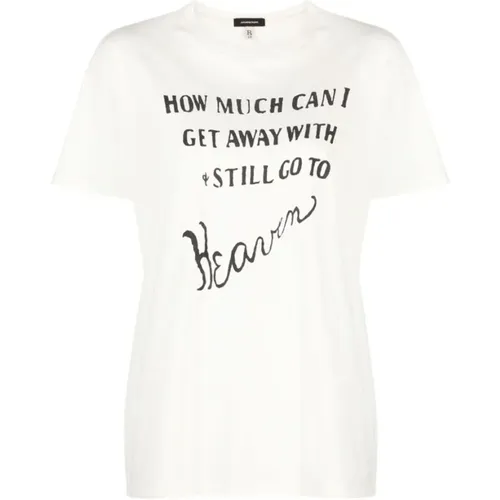 Ecru Baumwoll T-Shirt mit Slogan-Print , Damen, Größe: S - R13 - Modalova