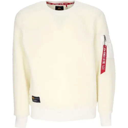 Off White Sherpa Crewneck Sweatshirt - alpha industries - Modalova