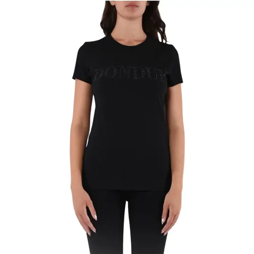 Cotton Jersey T-Shirt with Rhinestone Logo , female, Sizes: S, L - Dondup - Modalova