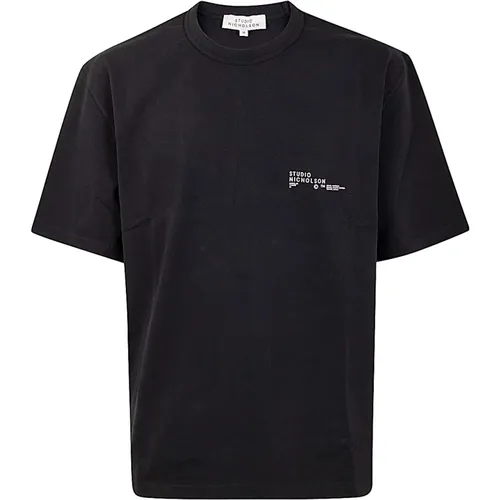 Schwarzes Logo Boxy Fit T-Shirt , Herren, Größe: L - Studio Nicholson - Modalova
