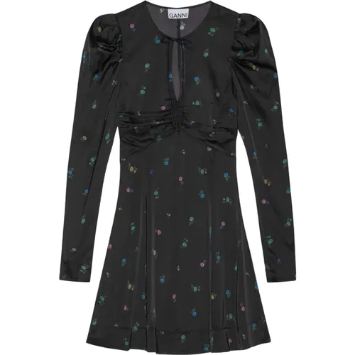 Blumiges Mini-Kleid Schwarz , Damen, Größe: S - Ganni - Modalova