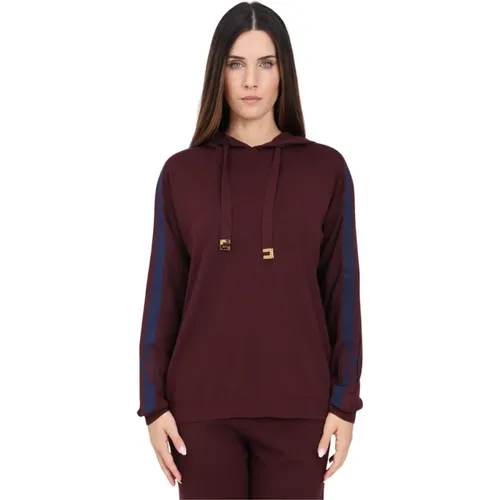 Bordeaux Hooded Sweater Casual Fall/Winter , female, Sizes: XL, L, M, S - Elisabetta Franchi - Modalova