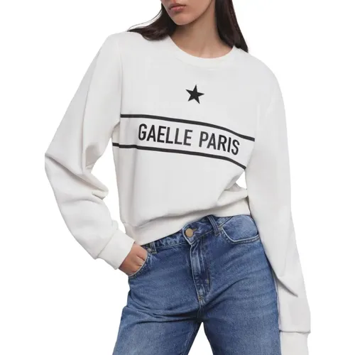 Beiger Sweatshirt mit Strass-Logo , Damen, Größe: S - Gaëlle Paris - Modalova