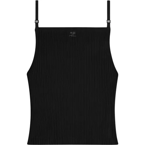 Schwarzes Geripptes Top mit Logo , Damen, Größe: M - Courrèges - Modalova