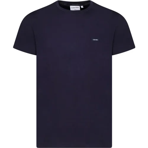 Blau T-Shirt mit Logo-Plakette , Herren, Größe: L - Calvin Klein - Modalova