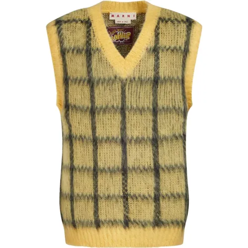 Mohair V-Neck Sweater with Brushed Check Pattern , male, Sizes: L - Marni - Modalova