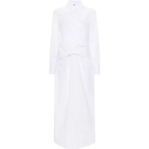 Weiße Baumwoll-Popeline-Kleid mit Überkreuz-Detail,Stilvolles Kleid - Fabiana Filippi - Modalova