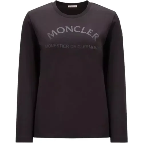 Glitter Logo Langarm T-Shirt , Damen, Größe: XS - Moncler - Modalova