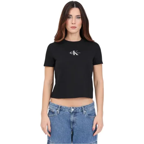 Schwarzes Damen T-Shirt mit Logo-Print , Damen, Größe: M - Calvin Klein Jeans - Modalova