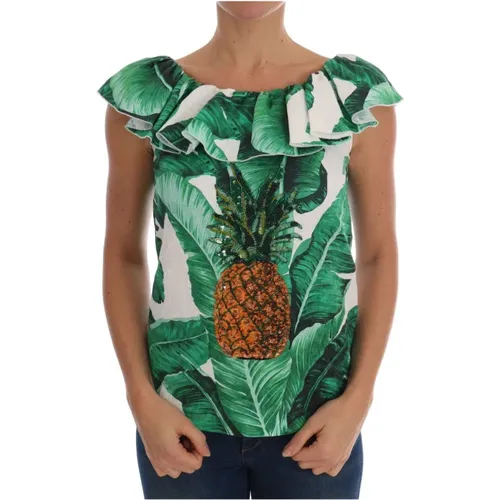 Pailletten Ananas Banane Bluse T-shirt - Dolce & Gabbana - Modalova
