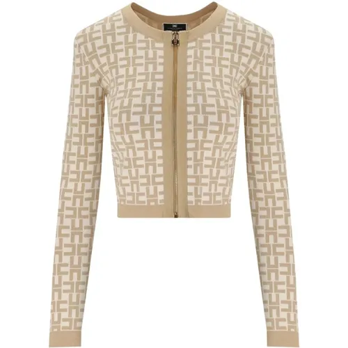 Monogramm Jacquard Kurz Cardigan , Damen, Größe: XL - Elisabetta Franchi - Modalova