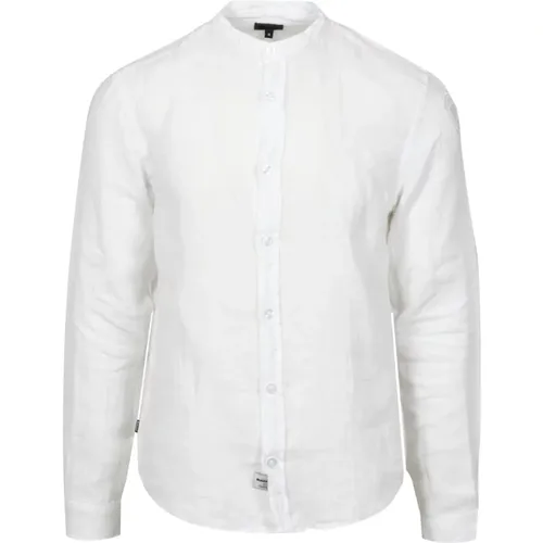 Weißes Leinenhemd mit Mandarin-Kragen , Herren, Größe: 2XL - Blauer - Modalova