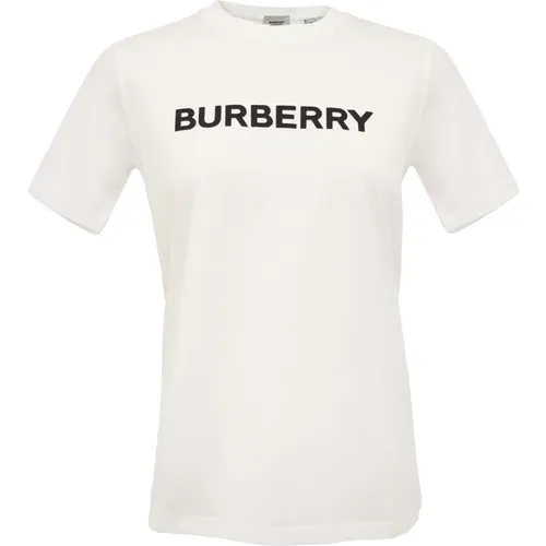 Weißes Designer T-Shirt mit Schwarzem Logo , Herren, Größe: L - Burberry - Modalova