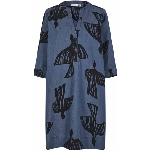 Denim Dress with V-Neck and Print , female, Sizes: 2XL - Masai - Modalova