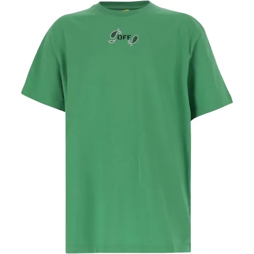 Grünes Baumwoll-T-Shirt mit Logo und Pfeil - Off White - Modalova