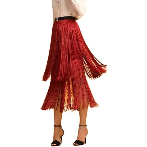 Teja Fringe Midi Skirt - Size 46 , female, Sizes: 3XL, 2XL, XL - Moskada - Modalova