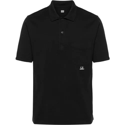 Schwarzes Jersey-Polo mit Brusttasche , Herren, Größe: S - C.P. Company - Modalova