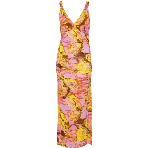 Multicolour Graphic Print V-Neck Dress , female, Sizes: XS, S - pinko - Modalova