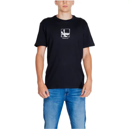 Schwarzes Baumwoll-T-Shirt mit Druck , Herren, Größe: S - Calvin Klein Jeans - Modalova