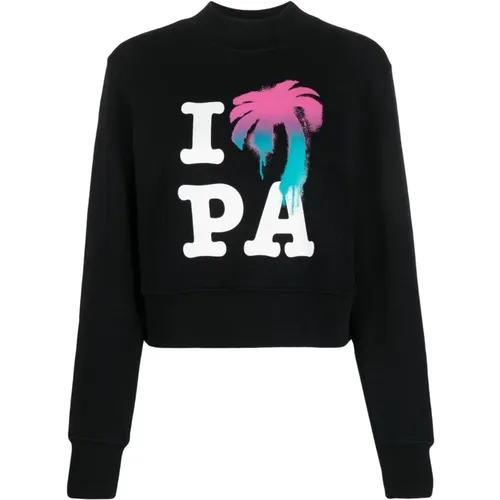 Schwarzer Sweater mit Logo-Print - Palm Angels - Modalova