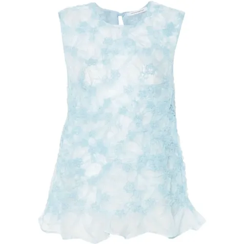 Blau Blumen Ärmelloses Organza Top - Cecilie Bahnsen - Modalova