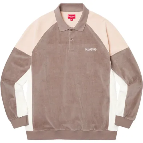 Velour Panel Polo Hellbraun , Herren, Größe: L - Supreme - Modalova