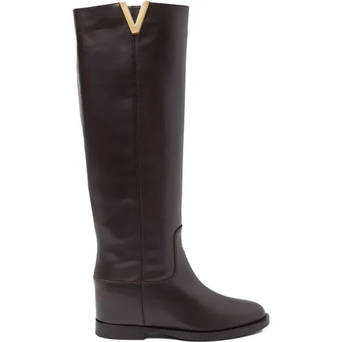 Leather Boots with Gold V Logo , female, Sizes: 4 UK, 3 1/2 UK, 7 1/2 UK, 3 UK - Via Roma 15 - Modalova