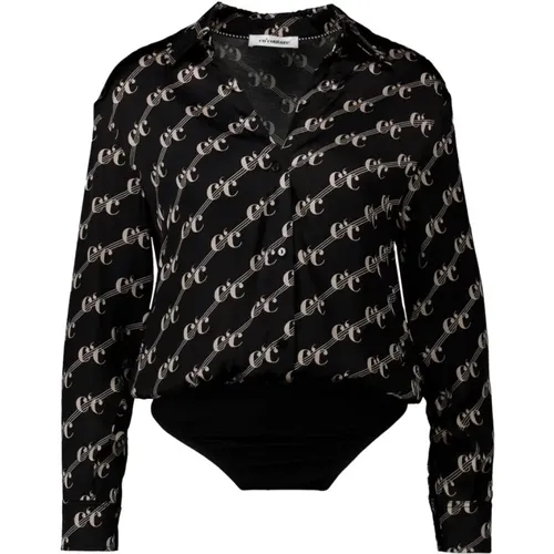 Schwarze Bluse Bodyshirt mit Logo - Co'Couture - Modalova