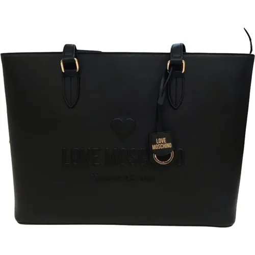 Schwarze Einkaufstasche mit geprägtem Logo - Love Moschino - Modalova