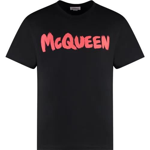 Geripptes Baumwoll-Crew-Neck T-Shirt , Herren, Größe: M - alexander mcqueen - Modalova