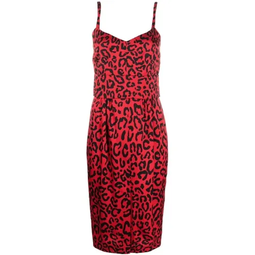 Confident Leopard-Print Midi Dress , female, Sizes: XS, S - Dolce & Gabbana - Modalova