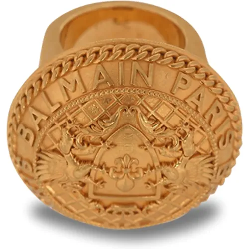 Goldfarbener Coin Ring aus Messing , Damen, Größe: M - Balmain - Modalova