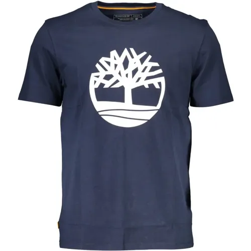 Blauer Baumwoll-T-Shirt mit Signature-Print , Herren, Größe: S - Timberland - Modalova