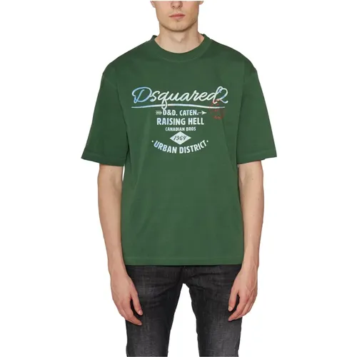 Baumwoll-Print T-Shirt , Herren, Größe: S - Dsquared2 - Modalova